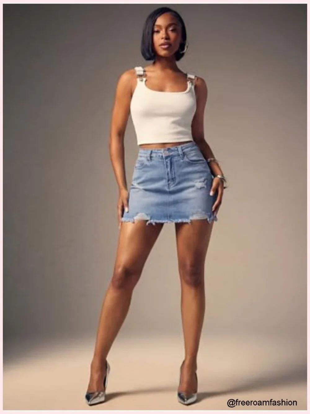 Y2K Ripped Denim Mini Skirt Frayed Raw Hem Bodycon